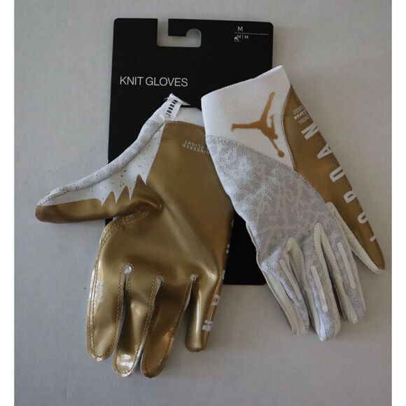 Nike Jordan Adult Sz M Gold/White Vapor Knit 4.0 Metallic Football Gloves - Picture 4 of 7